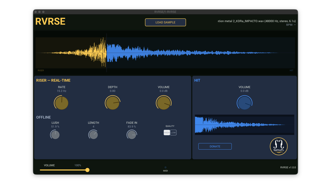 Samuel Ferraz-Leite “RVRSE” – Free Reverse Reverb Riser Plugin (VST3/AU)